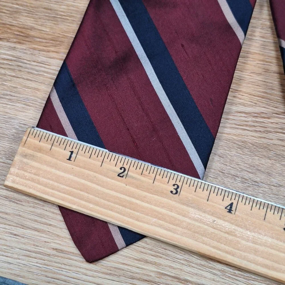 Robert Talbott Vintage Nordstrom Red Navy Stripe Silk Hand Sewn Tie Necktie Mens